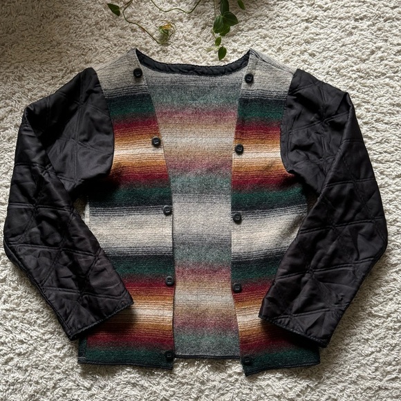 VTG Woolrich Striped Wool Blend Saddle blanket Print Jacket Boho - Picture 3 of 15